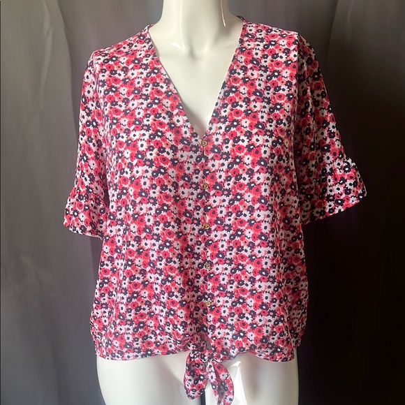 Michael Kors White and Pink Short Sleeve Blouse Size XL - Picture 1 of 7